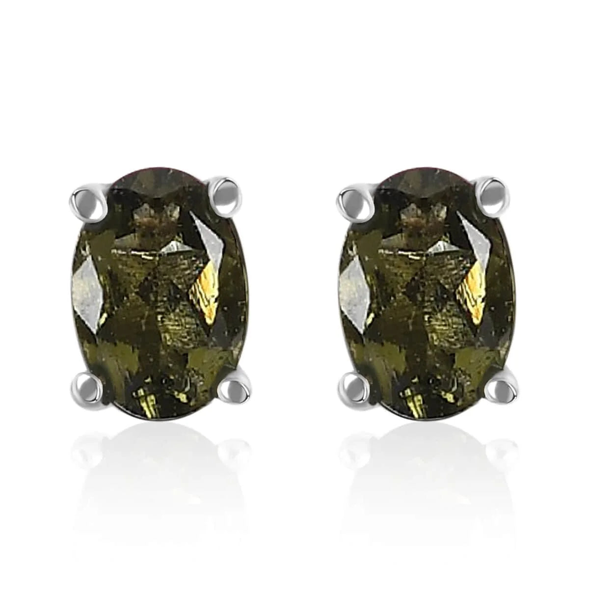 Green Moldavite Stud Earrings 925 Sterling Silver L63359