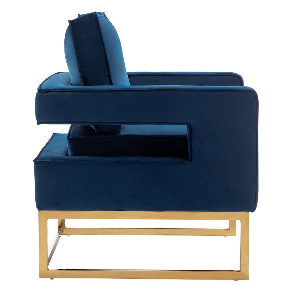 Navy Blue Velvet Accent Armchair with Gold Base K48814