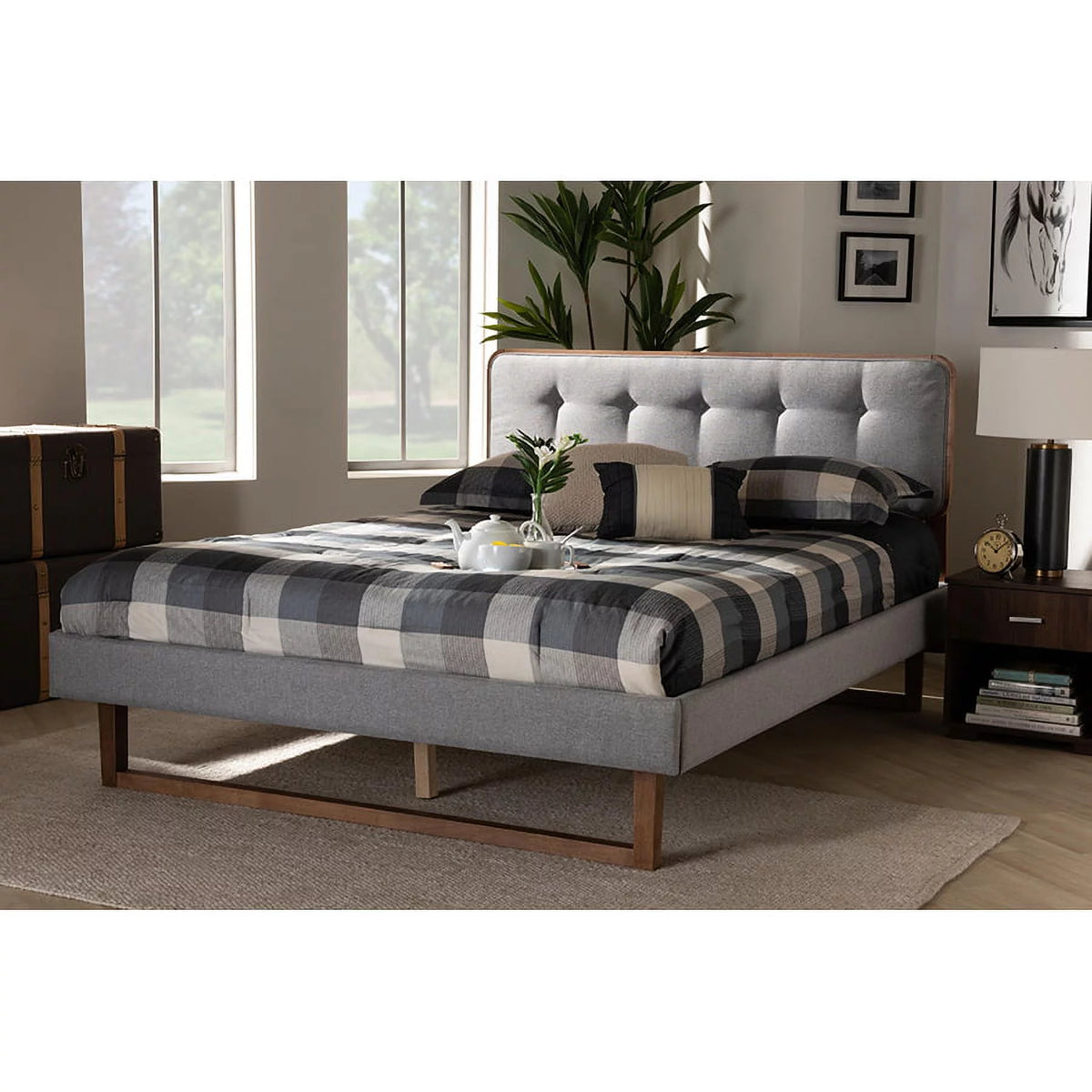 Light Grey Fabric Upholstered Full Size Platform Bed S4320