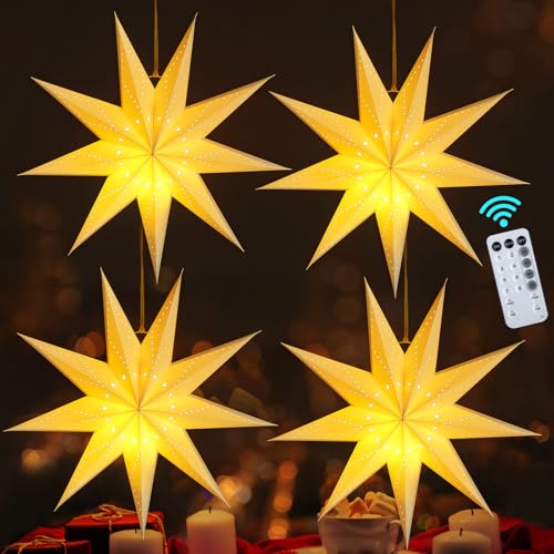 4 Pack 24 Inch Paper Star Lantern with 50 LEDs N88677