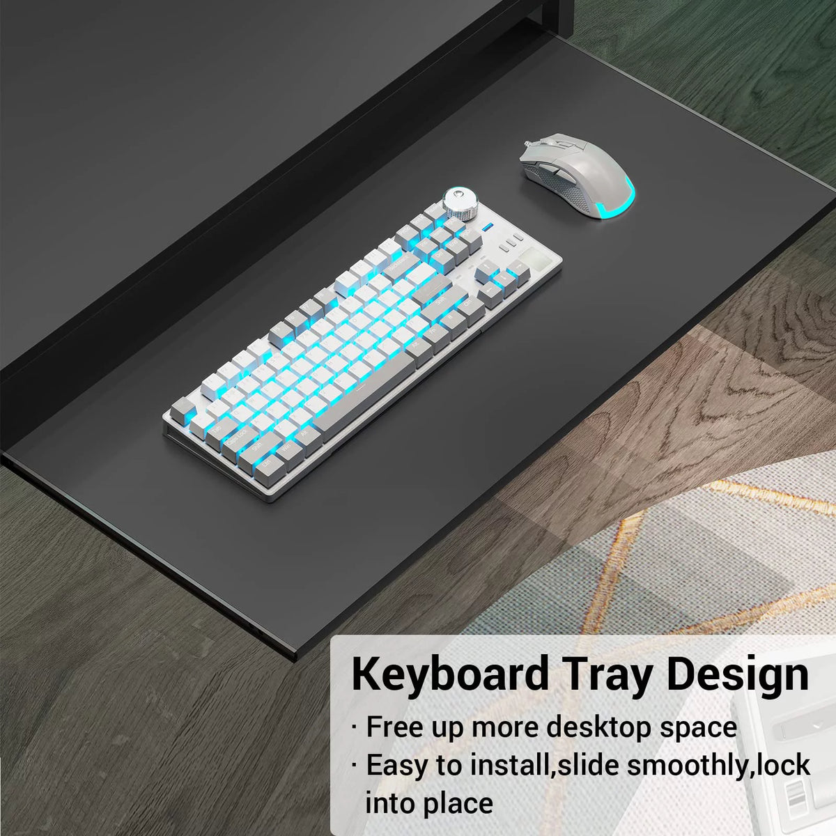 L Shaped Desk with LED Light and Power Outlet A785