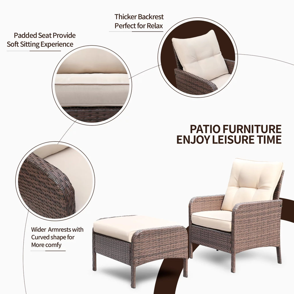 5 Pieces Wicker Patio Furniture Set with Table & Ottomans, Beige R2103