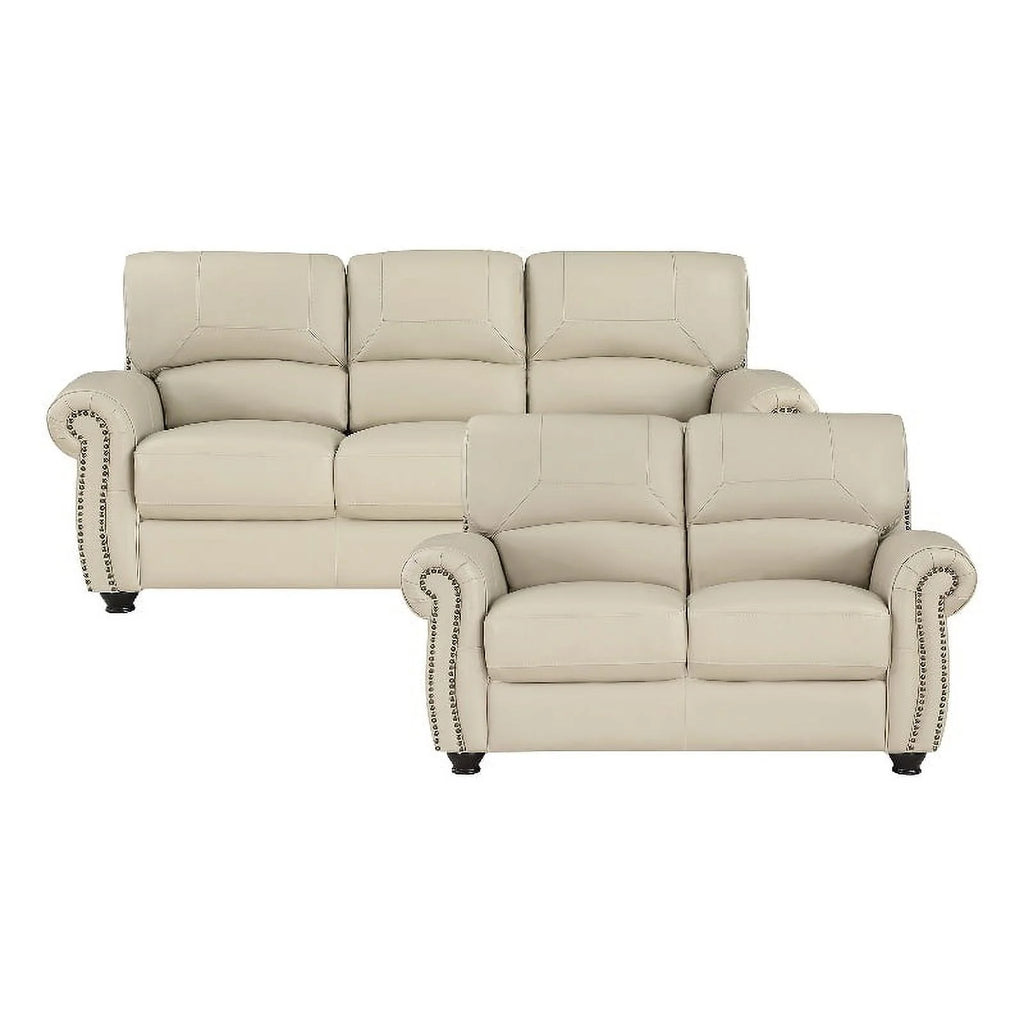 Leather 2-Piece Upholstered Sofa Set in Cream H578