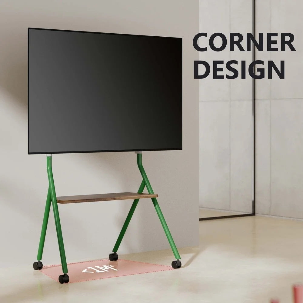 Mobile TV Stand for 55 60 65 75 78 Inch TV with Wooden Storage Shelves K45829