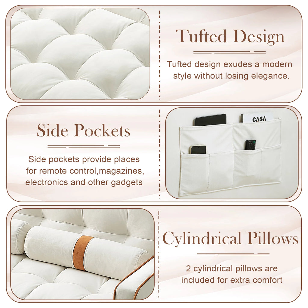 Beige Velvet Convertible Sleeper Sofa Bed O784497