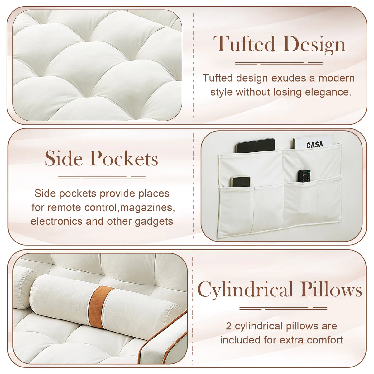 Beige Velvet Convertible Sleeper Sofa Bed O784497