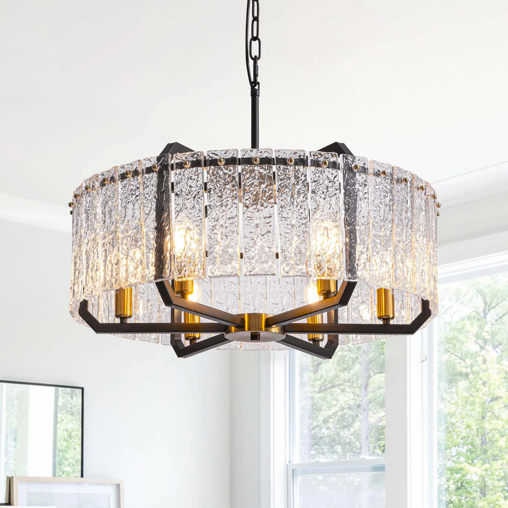 Black 6-Light Water Ripple Glass Chandelier W914