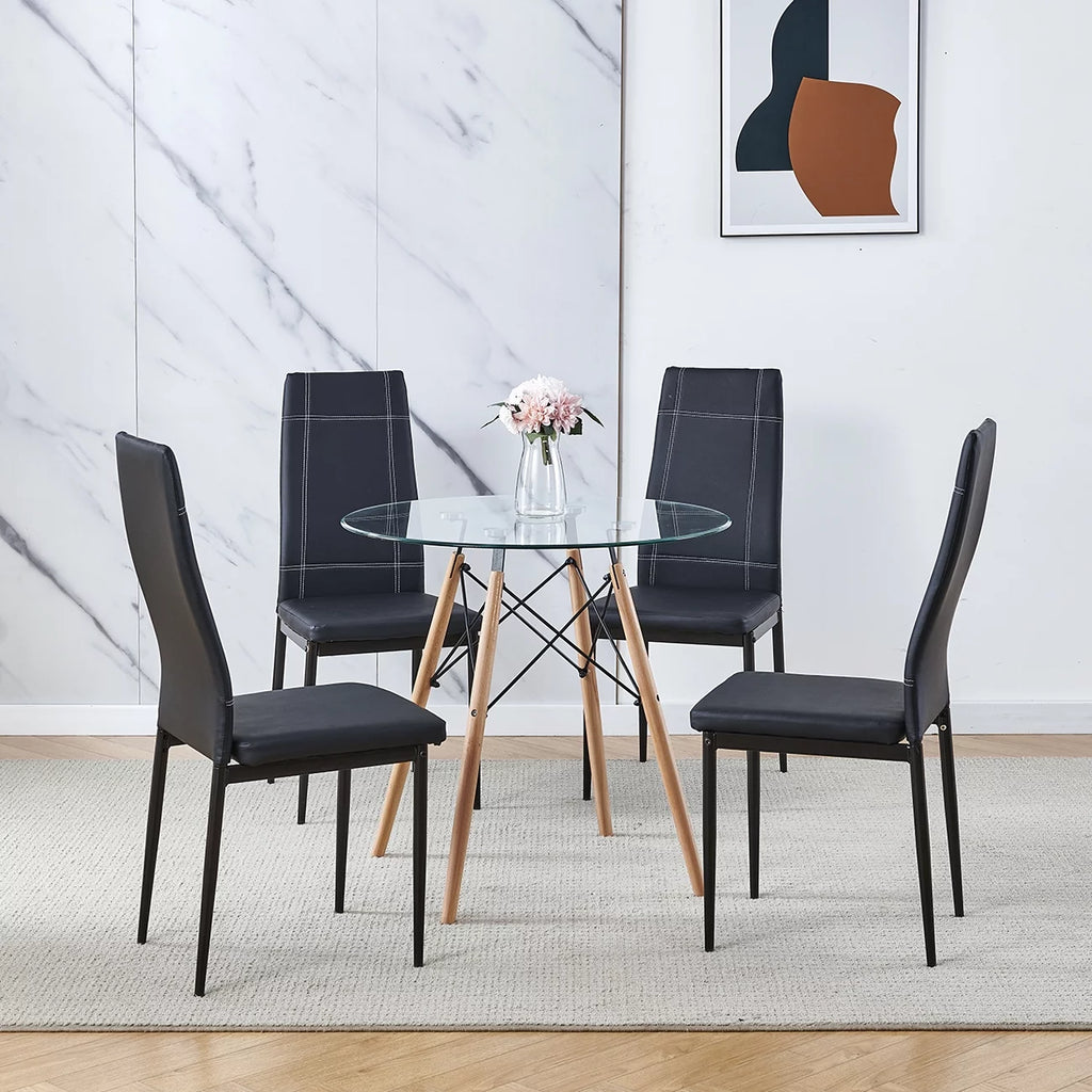 5 Piece Round Glass Dining Table Set with 4 Chairs Y175