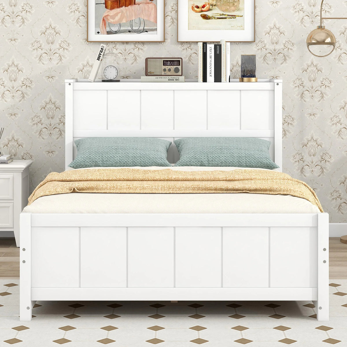 Full Size Platform Bed with Storage White L6091