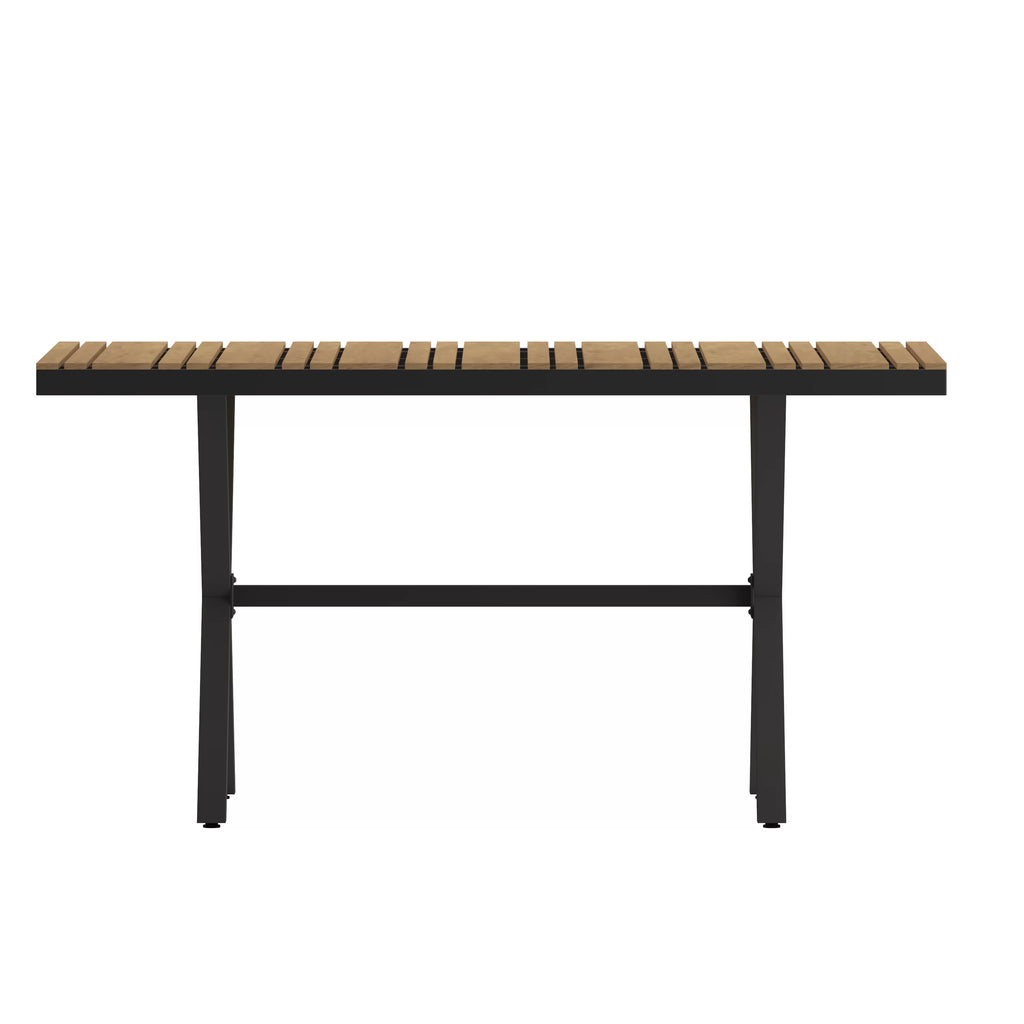 59" x 35.5" Outdoor Dining Table with Faux Teak Top and Gray Metal Frame E53931