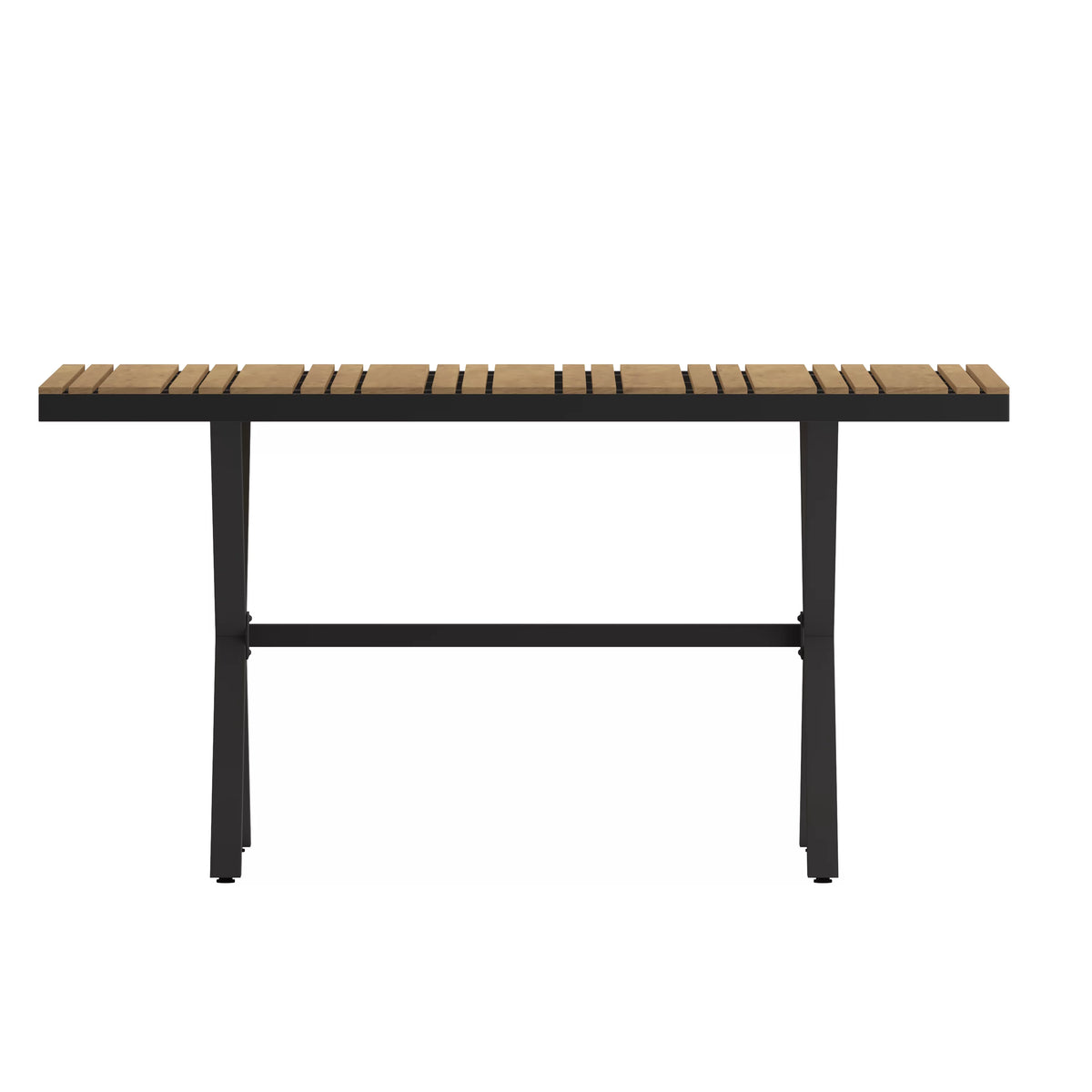 59" x 35.5" Outdoor Dining Table with Faux Teak Top and Gray Metal Frame E53931
