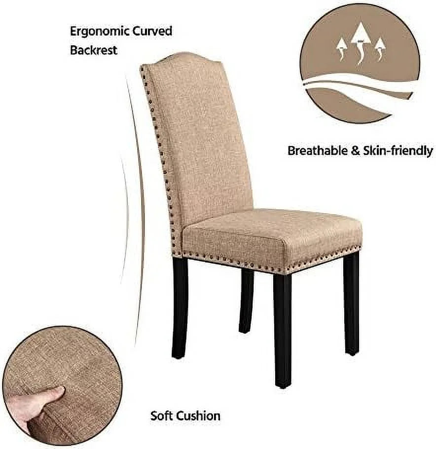Upholstered Dining Chairs with Rubber Wood Legs and Nailhead Trim Set of 6 Z4738