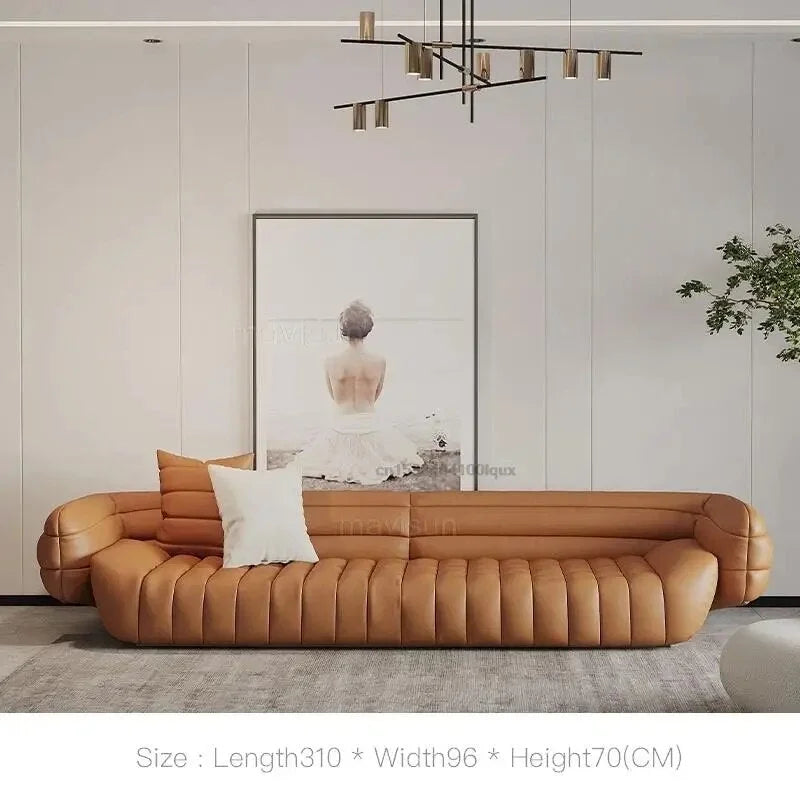Yellow Light Grey Leather Sofa C4434