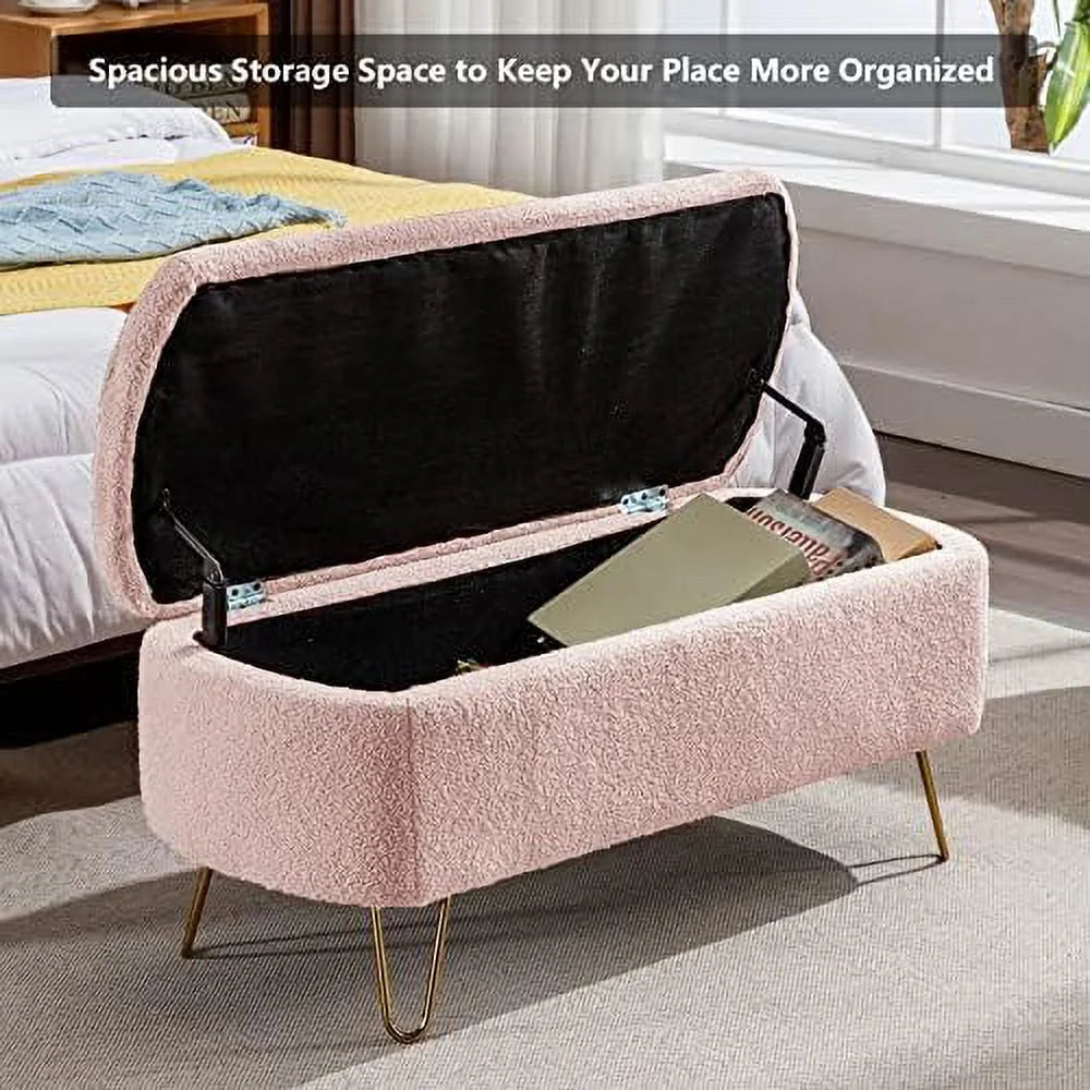 Cream White Boucle Ottoman Bench H52153