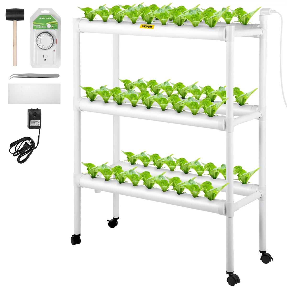 3 Layer 54 Plant Sites Hydroponic Grow Kit with Water Pump and Timer W300454