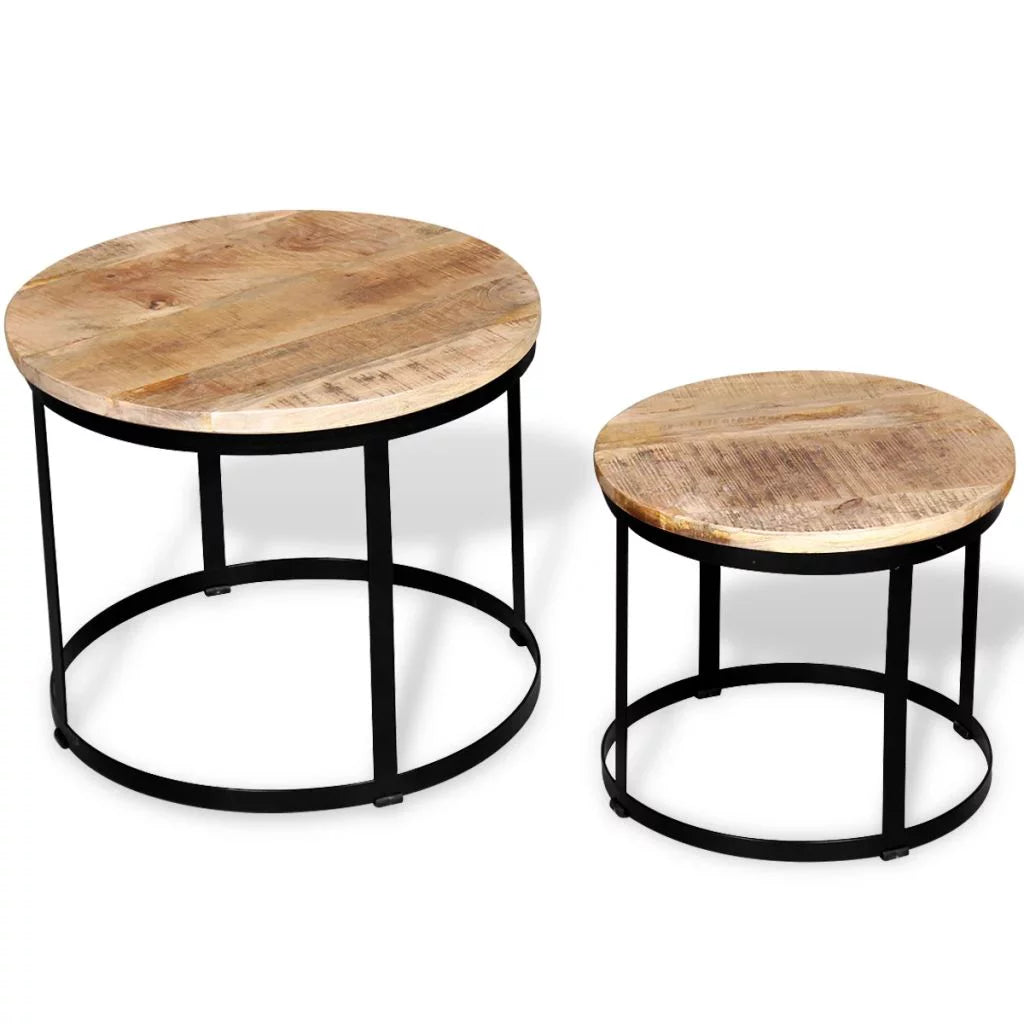 2 Piece Mango Wood Coffee Table Set with Iron Frame F645