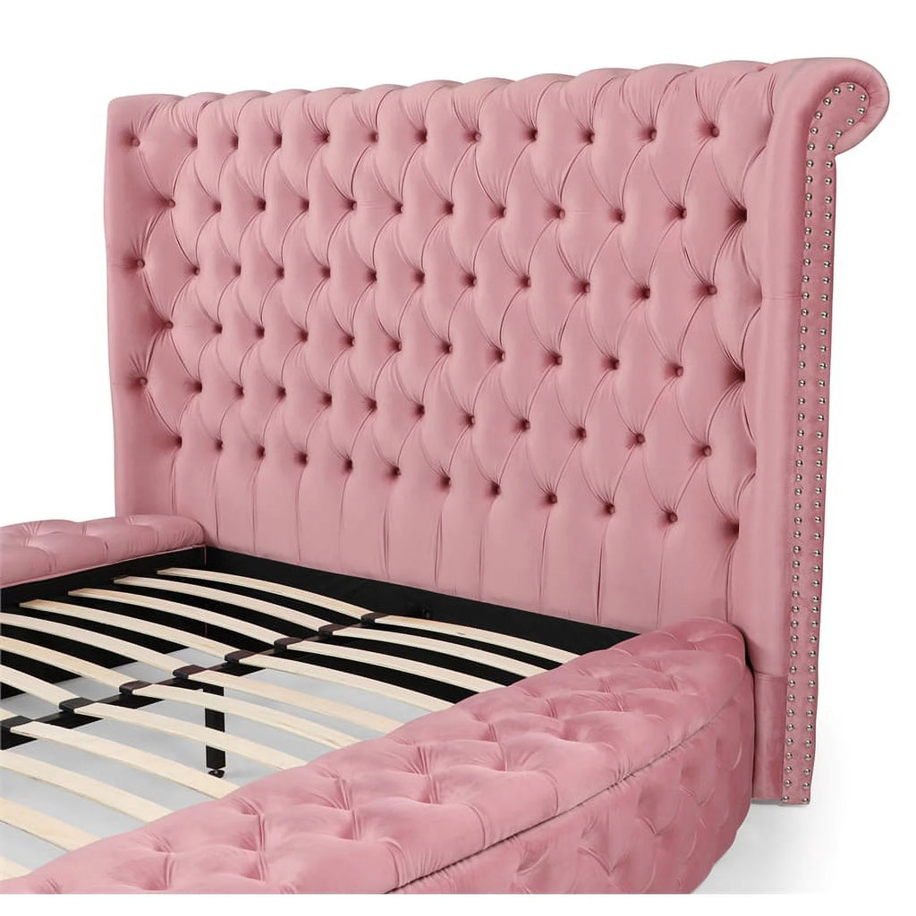 Pink Velvet Upholstered King Bed T306448
