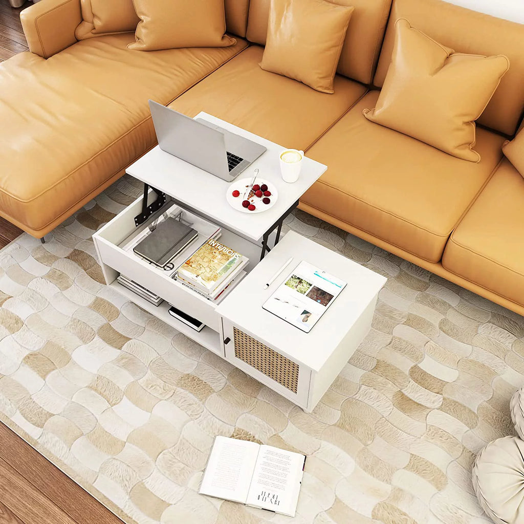 Lift Top Coffee Table with Hidden Compartment White L595