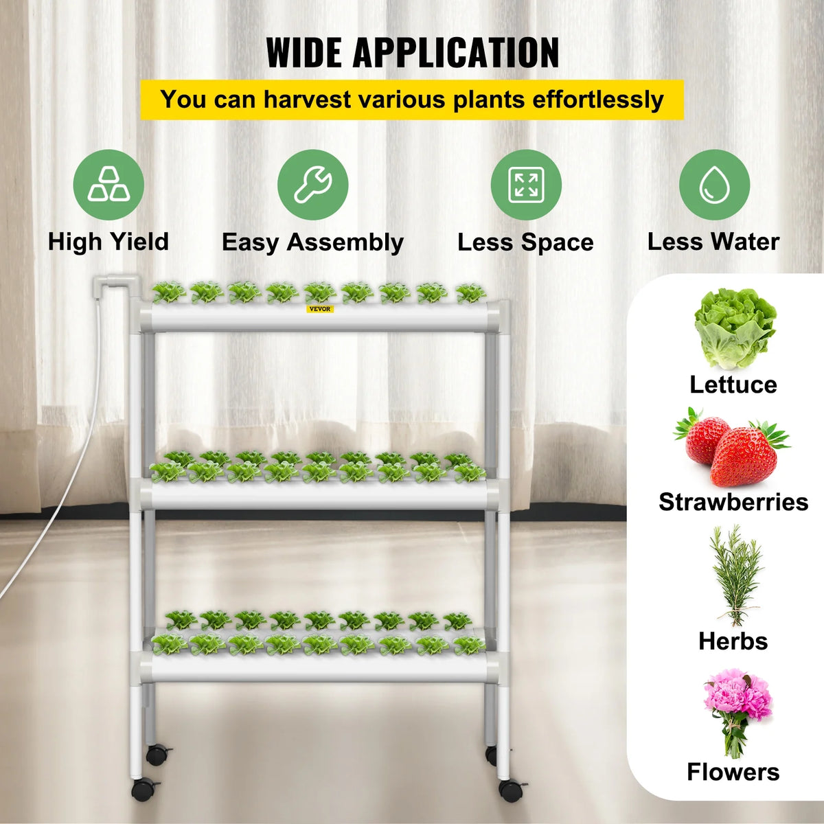 3 Layer 54 Plant Sites Hydroponic Grow Kit with Water Pump and Timer W300454