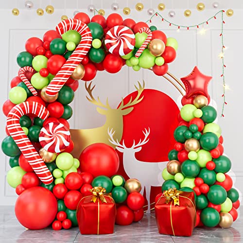Christmas Balloon Garland Arch Kit with Red Gold Dark Green Balloons P1400