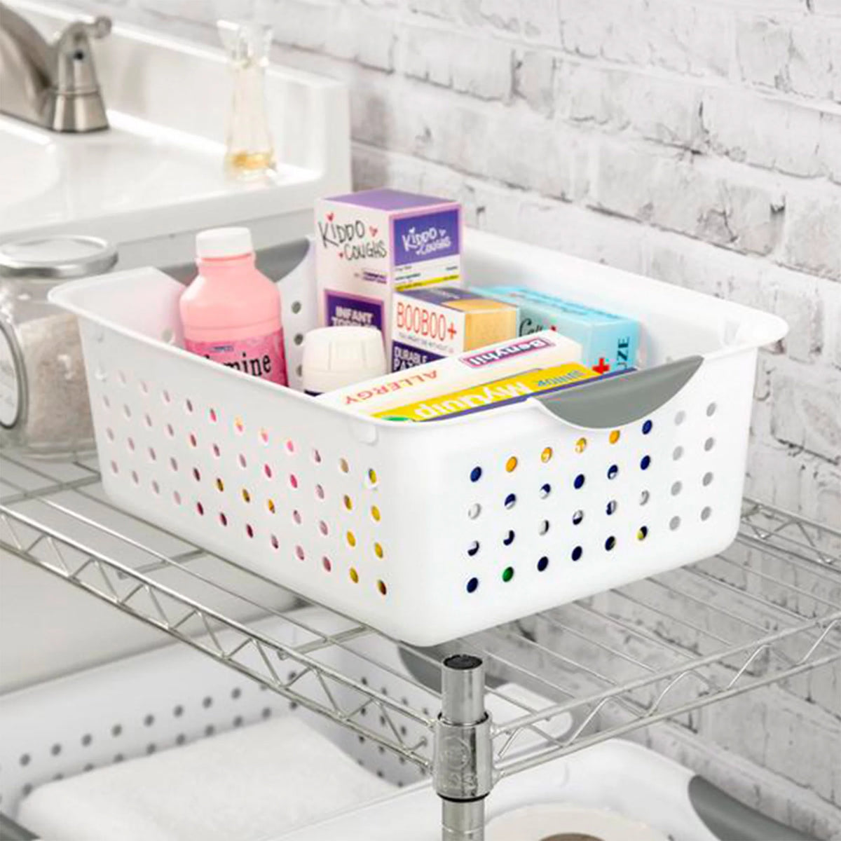 Medium White Plastic Storage Organizer Basket, 6 Pack N986