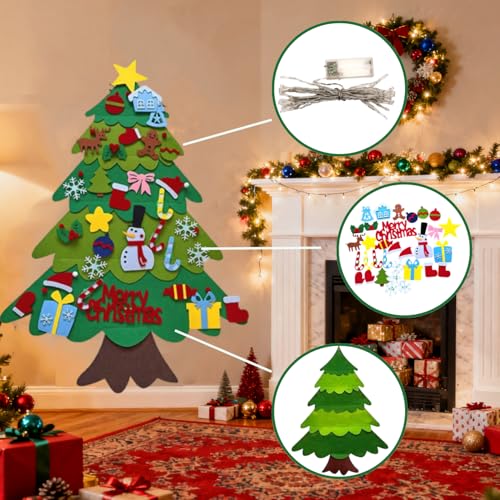 3ft Felt Christmas Tree Set with 32 Ornaments & LED String Light N1759