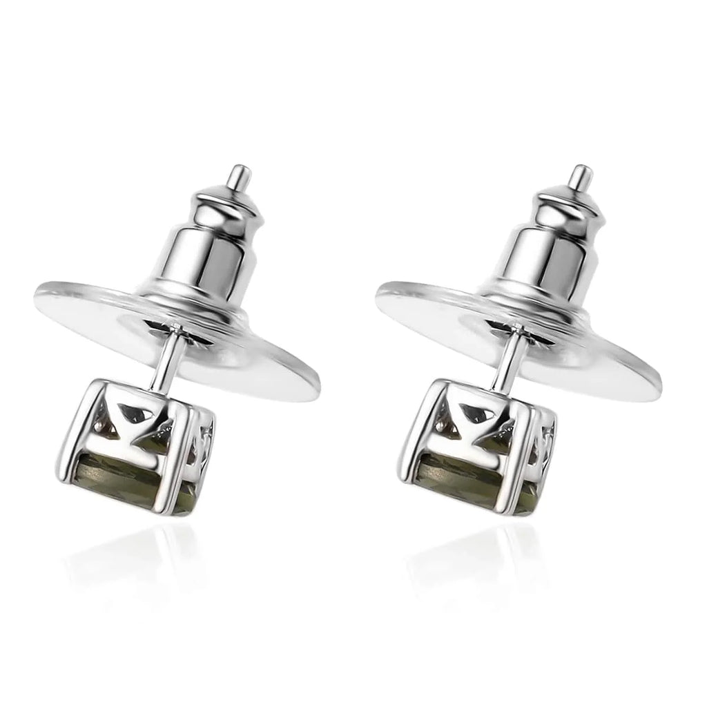 Green Moldavite Stud Earrings 925 Sterling Silver L63359