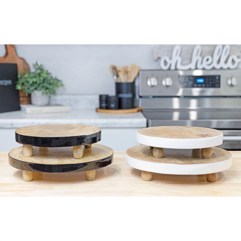 Round Wooden Risers Set of 2 Black Trim V110094