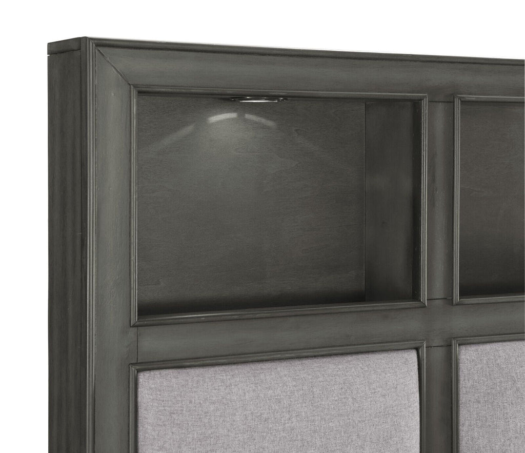 Cal-King Platform Bed with Storage USB Port Bookshelves LED Headboard K903989