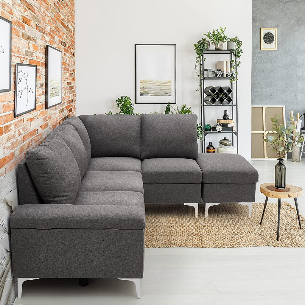 85.5" Right Facing Sectional Sofa with Ottoman in Gray C912