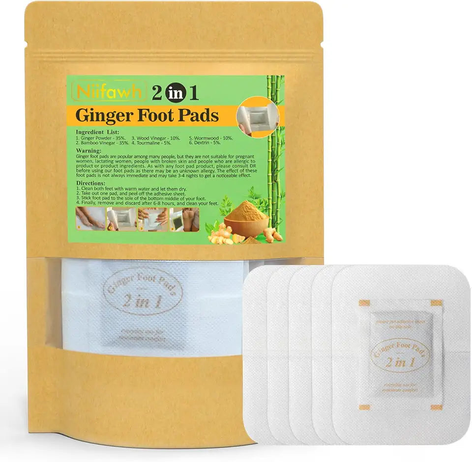 2 in 1 Ginger Wormwood Foot Pads with Bamboo Vinegar, 30 Pads U66629