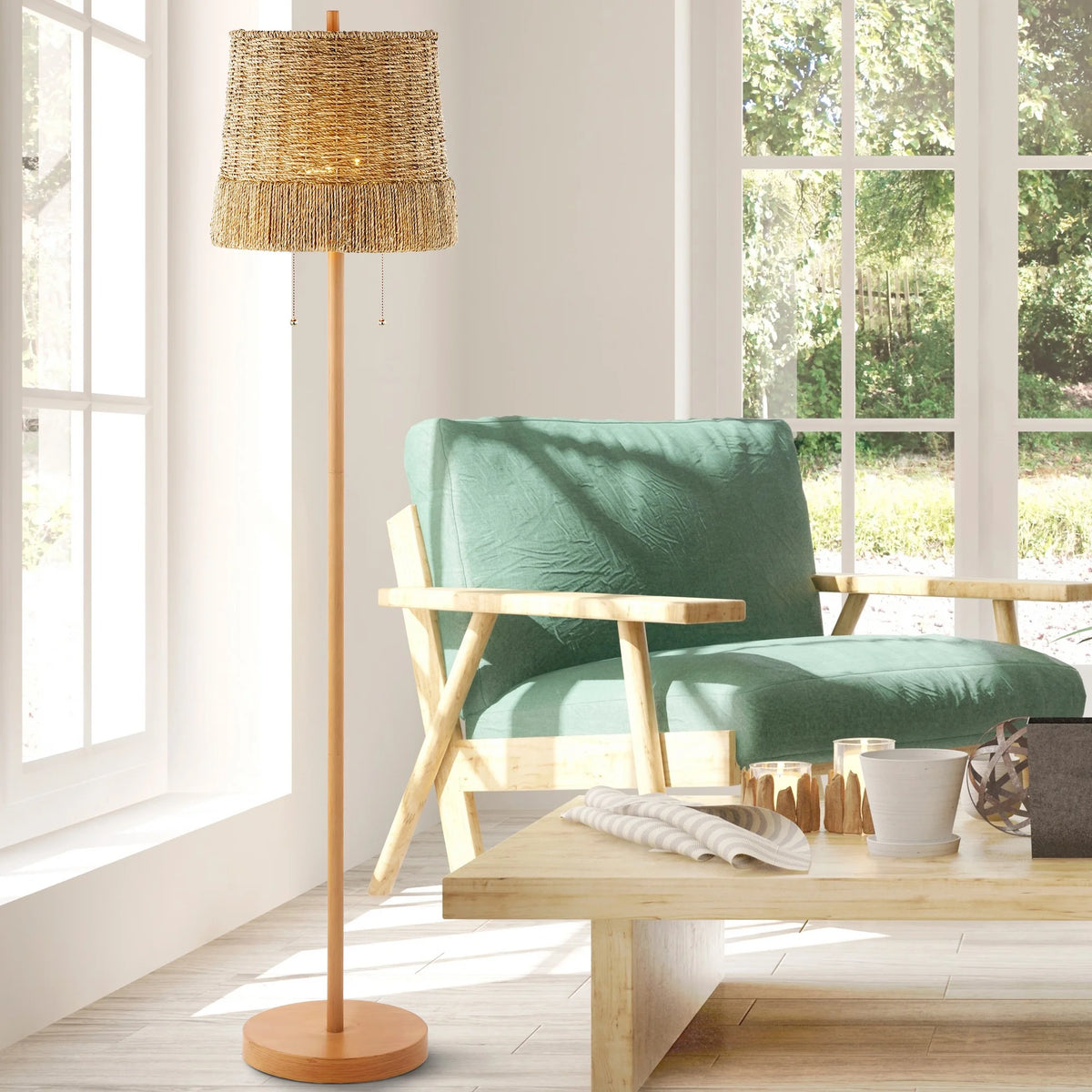 61" 2-Light Rattan LED Floor Lamp A38327