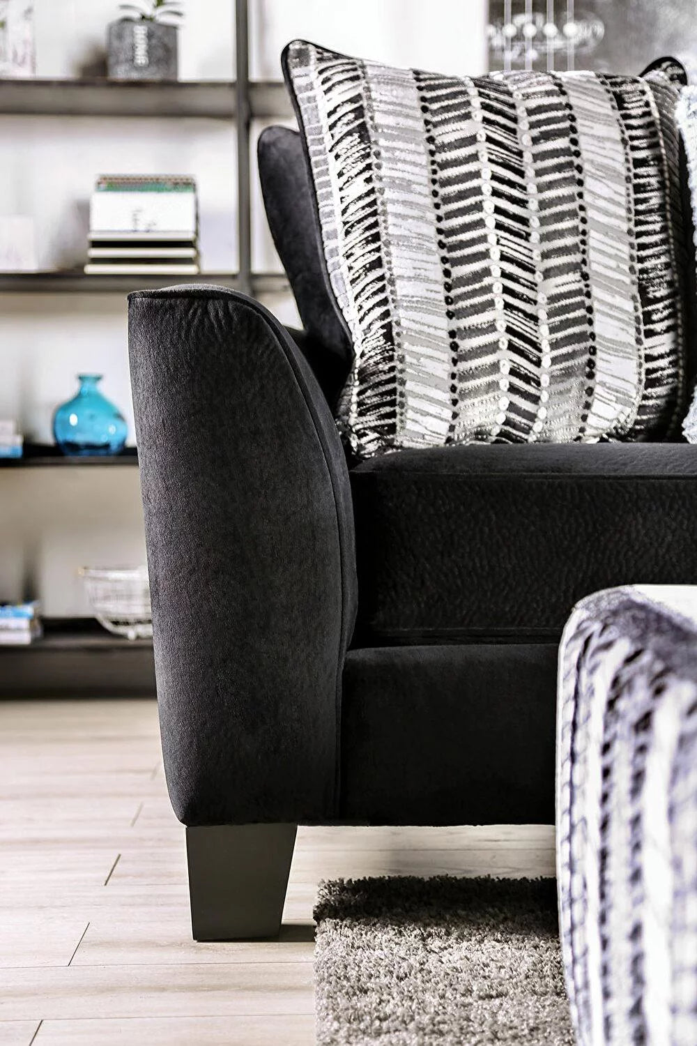 Black Microfiber Sectional Sofa Y7329