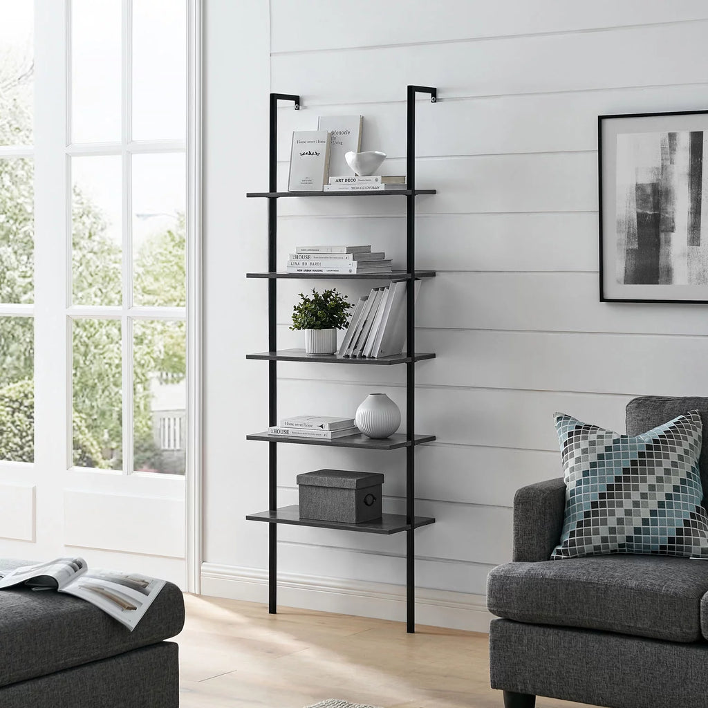 5 Tier Black Wall Mount Bookshelf B133