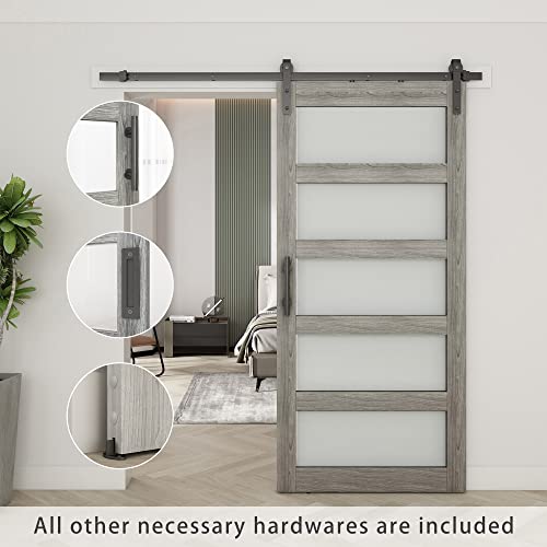 42in x 84in Frosted Glass Barn Door with 7FT Sliding Door Hardware Kit U153