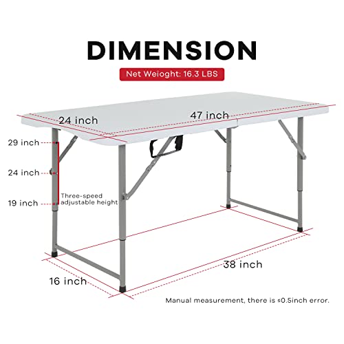 Folding Table 4FT Plastic Height Adjustable White W8366