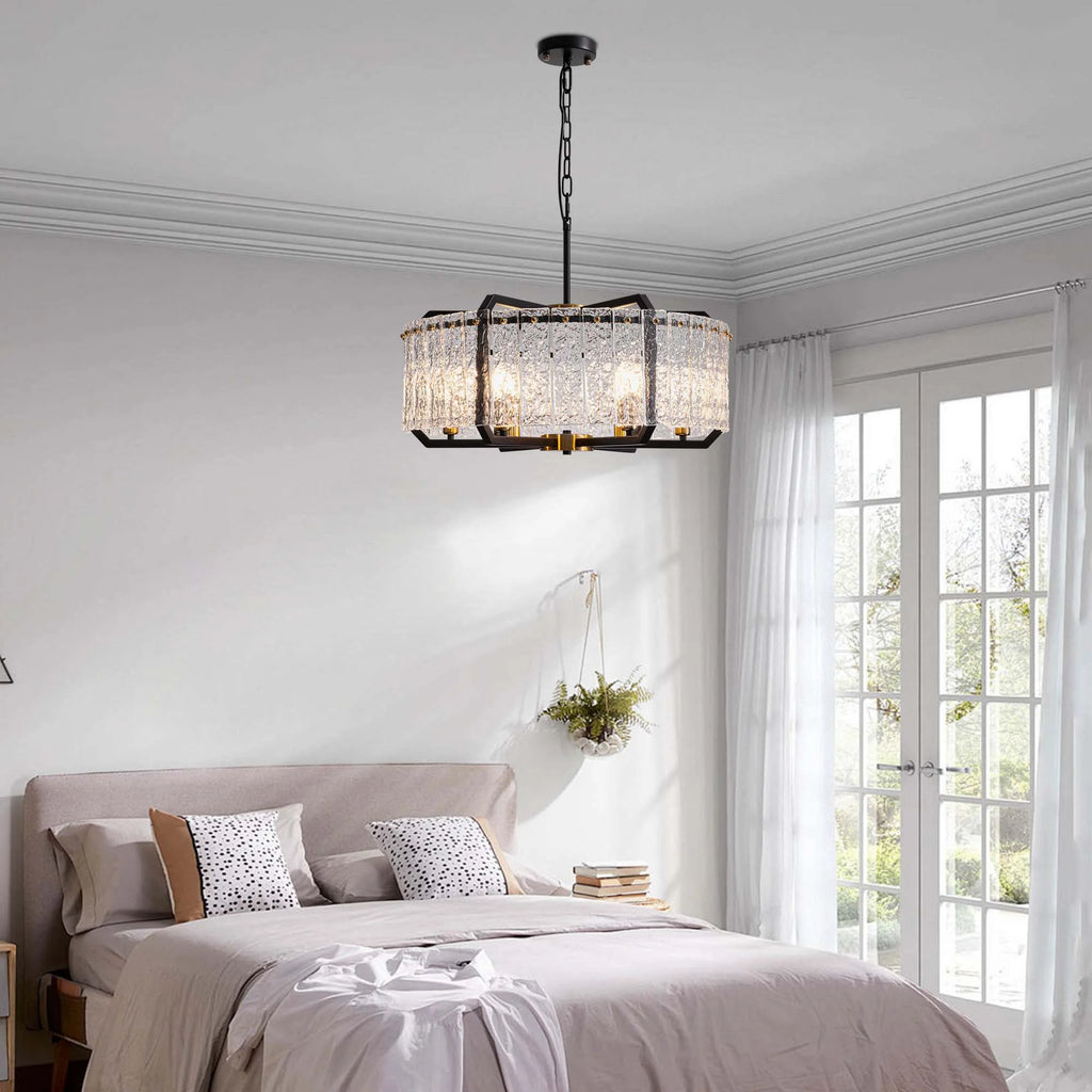 Black 6-Light Water Ripple Glass Chandelier W914