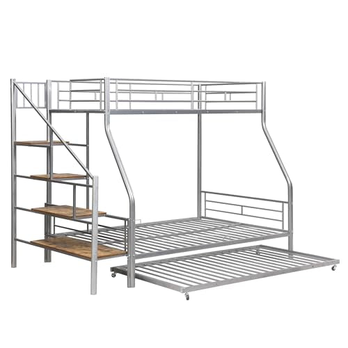 Twin Over Full Metal Bunk Bed with Trundle and Storage Staircase Z691611