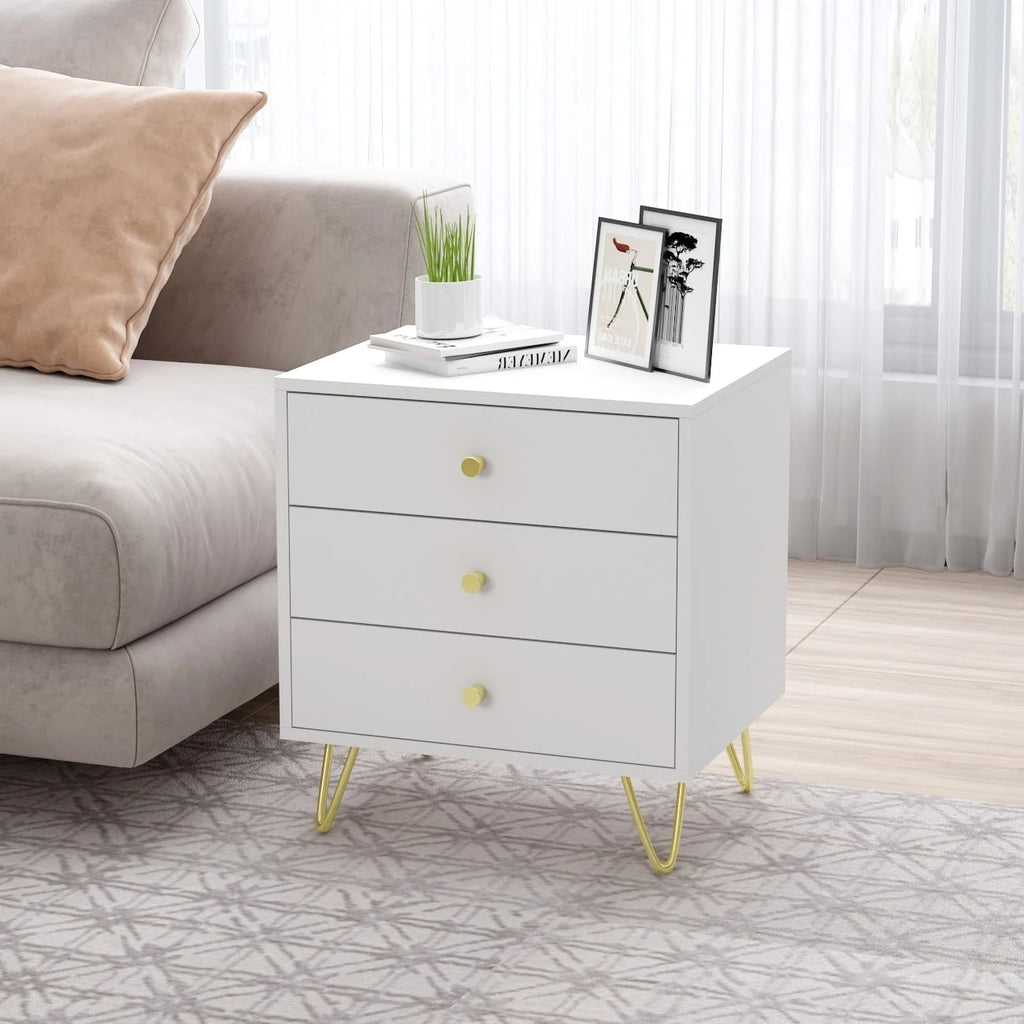 White Wood 3 Drawer Nightstand Bedside Table R2413