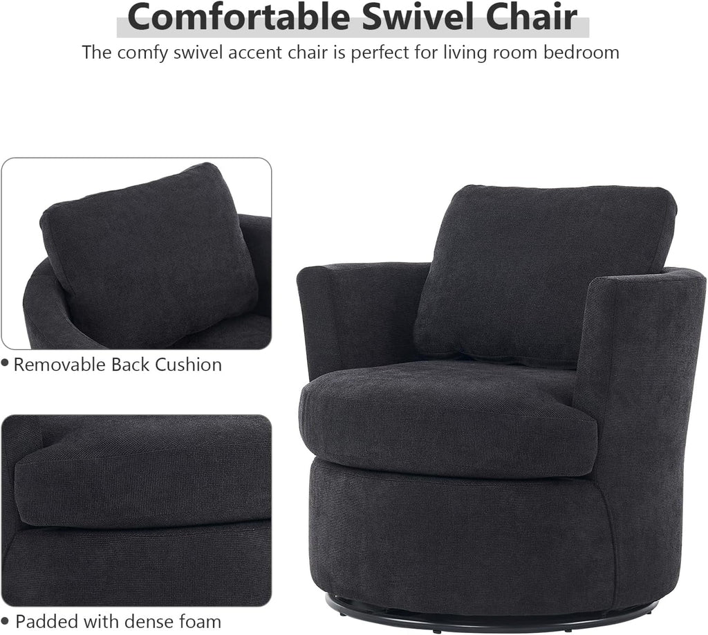 Black Upholstered Swivel Accent Chair T2301