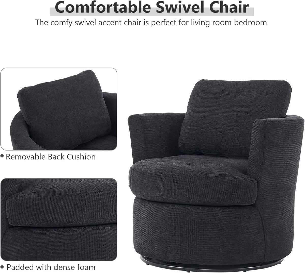 Black Upholstered Swivel Accent Chair T2301