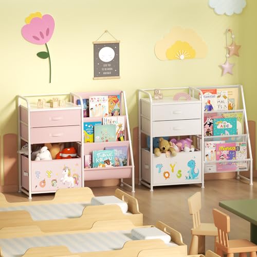 Kids Bookshelf and Toy Storage Organizer with 2 Drawers J905