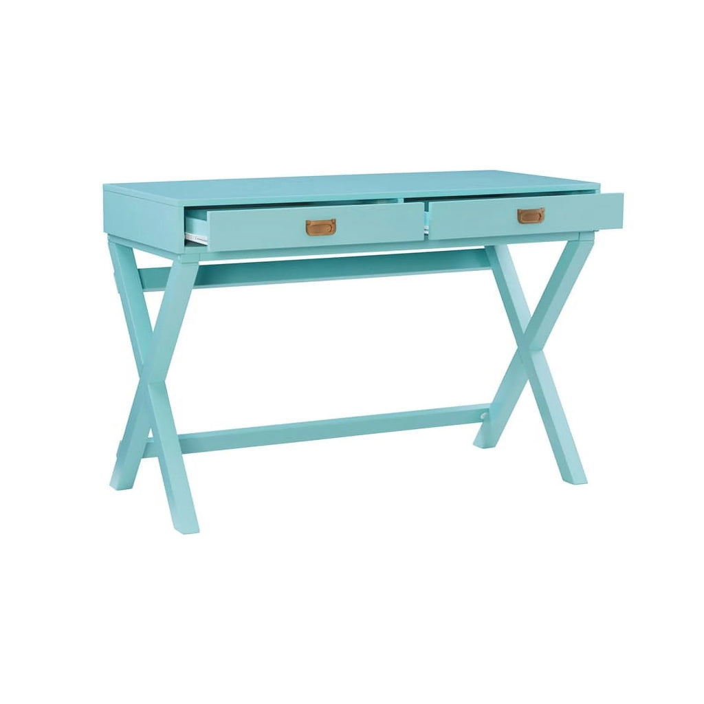 Blue Wood Two Drawer Writing Desk F927