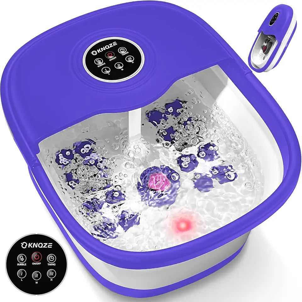 Collapsible Foot Spa Bath with Heat, Remote Control, Bubbles, Pumice Stone, Red Light, Timer, 16 Massage Roller X7433