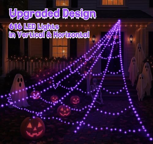 Halloween Spider Web Lights with 59" Spider and Stretch Cobweb J60168