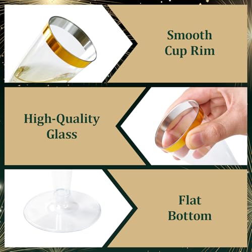 100 Pack 4.5 Oz Gold Rim Clear Plastic Champagne Flutes V4992