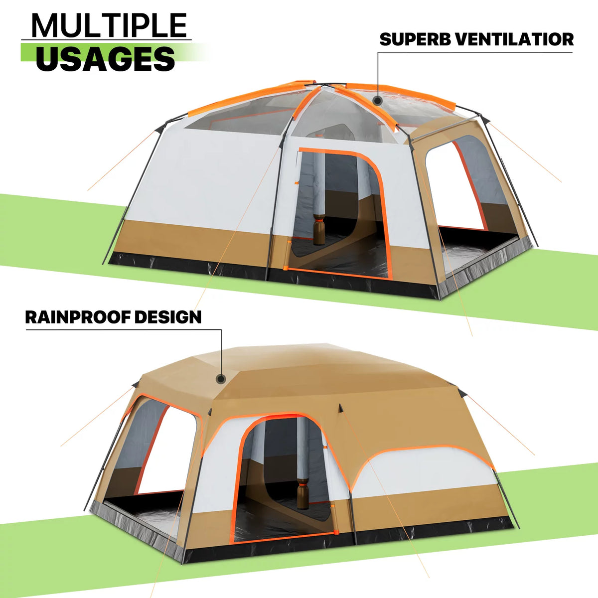 Extra Large 5-8 Person 2 Room 3 Door Waterproof Double Layer Tent W519