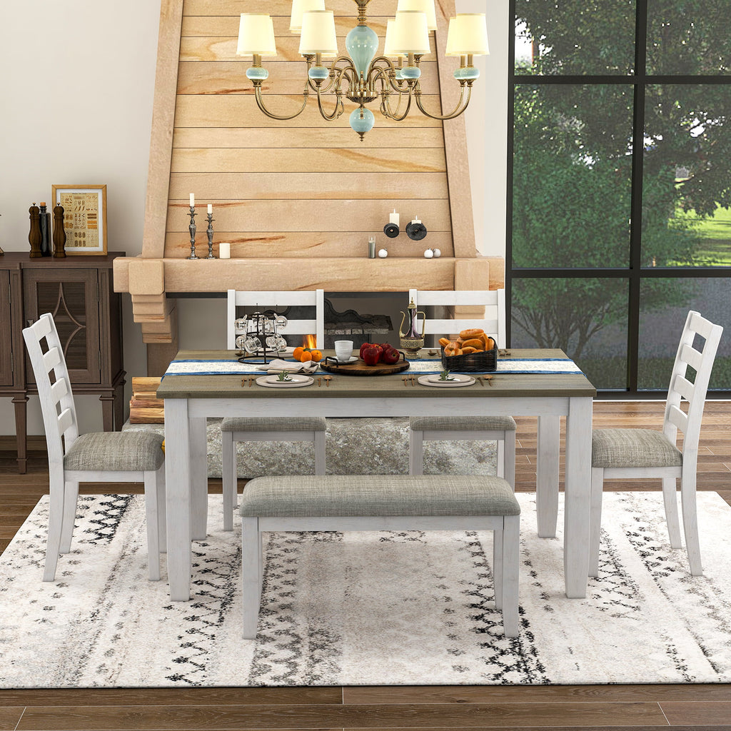 6-Piece Dining Table Set with 4 Upholstered Chairs and Bench F942