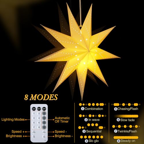 4 Pack 24 Inch Paper Star Lantern with 50 LEDs N88677