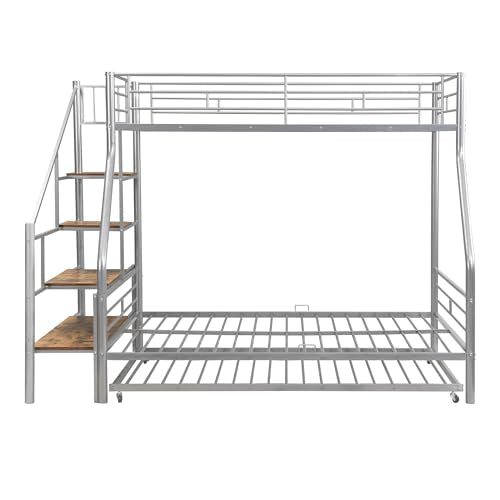 Twin Over Full Metal Bunk Bed with Trundle and Storage Staircase Z691611